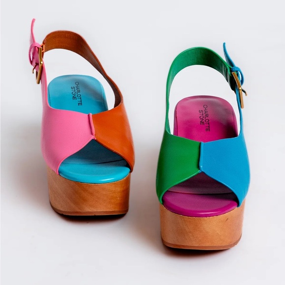 New! CHARLOTTE STONE Cedric Colorblock Platform Sandals Clogs in Cabana - Picture 4 of 16